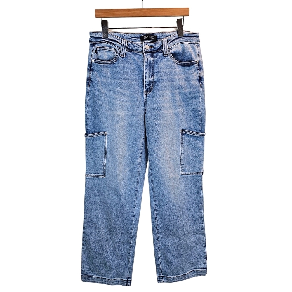 Judy Blue Claire Light Wash High Waist Wide Leg Cargo Jeans Stretch Denim 31 - Picture 2 of 13